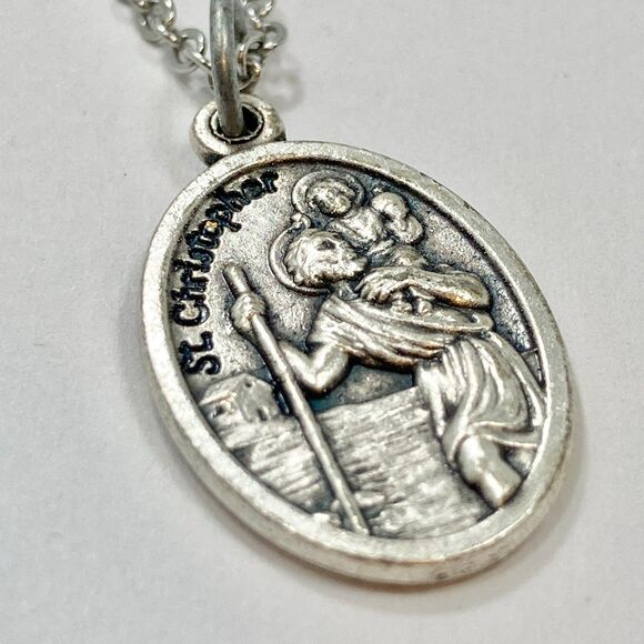 Vintage St. Christopher Medal Necklace Catholic Saint Travelers Jesus Italy 18" - Picture 5 of 9